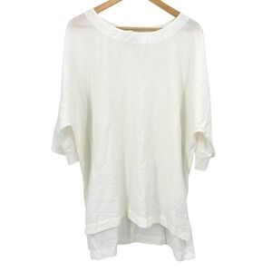 JOHN MARK Womens Size Large Tunic Top Cream Textured Buttons Laggenlook Minimal